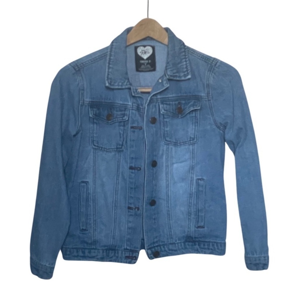 FOREVER 21 x LAZER KITTEN Got Me Pizza Classic Jean Jacket Girls Size 11/12.